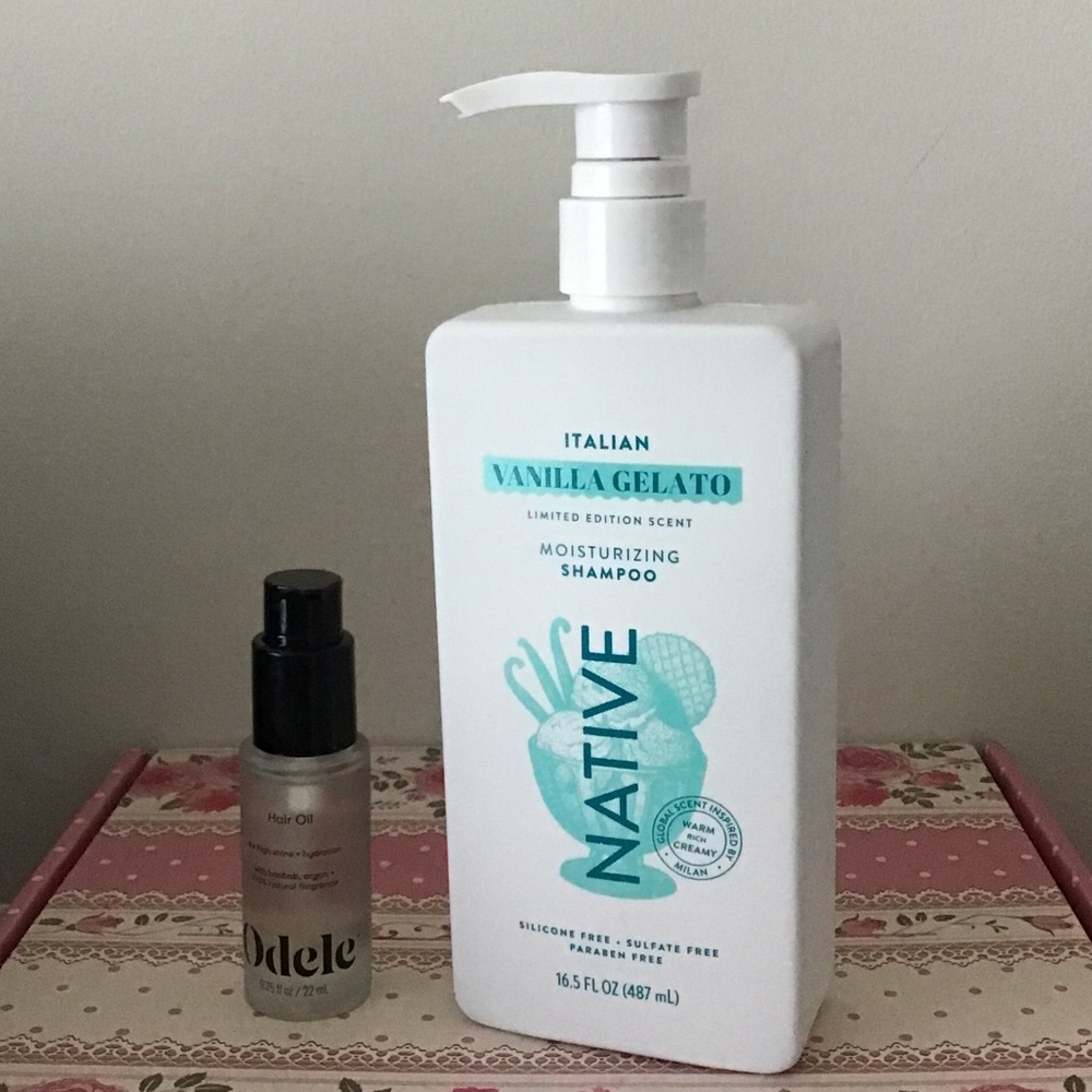 Native shampoo and odele hair oil